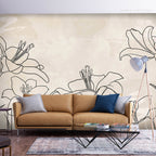 Wall mural nature sketch lineart lilies beige background