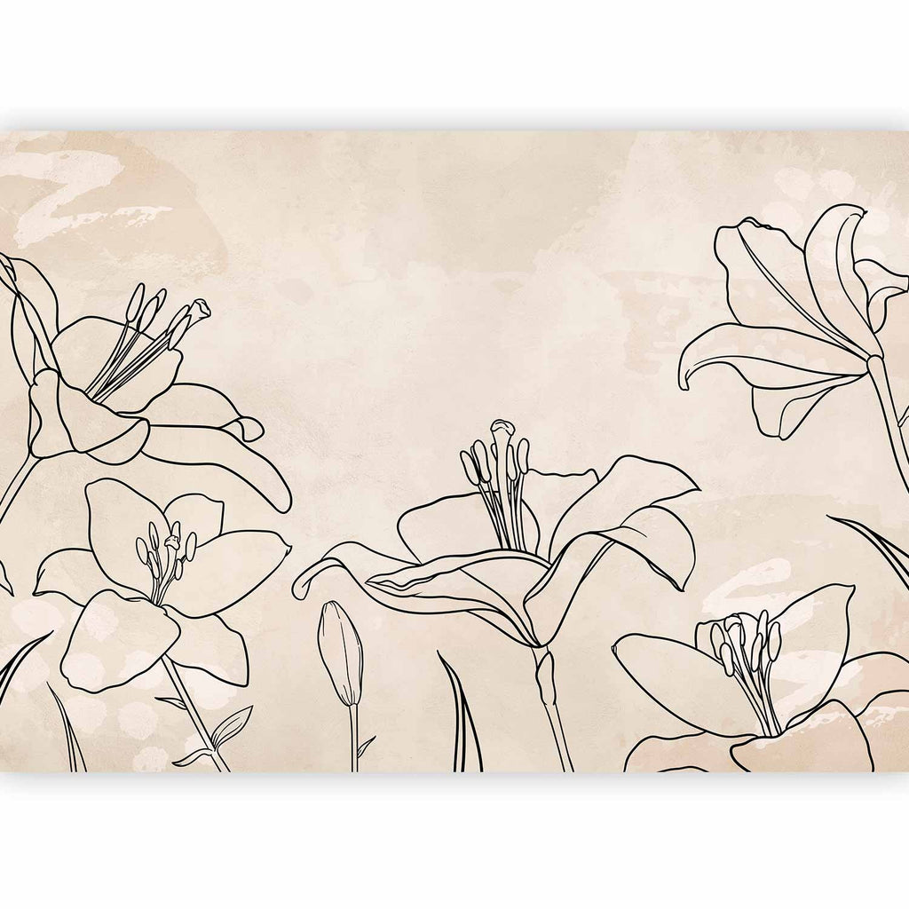 Wall mural nature sketch lineart lilies beige background