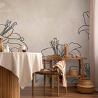 Minimalist Lily Line Art Beige Wall Mural