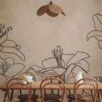 Wall mural nature sketch lineart lilies beige background