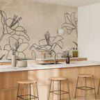 Minimalist Lily Line Art Beige Wall Mural