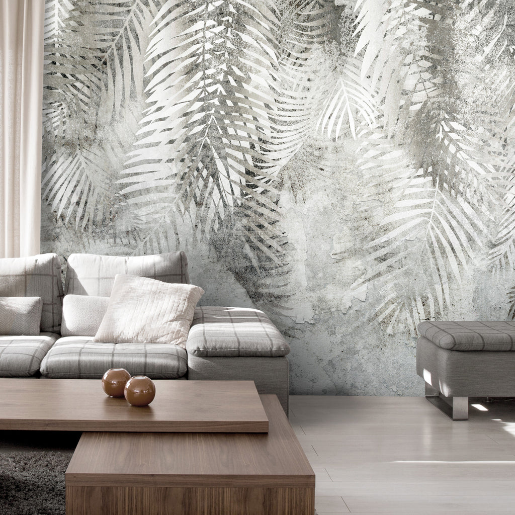 Wall Mural - Grey and White Floral Pattern with Light and Shadow
