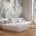 Grey White Floral Light and Shadow Wall Mural