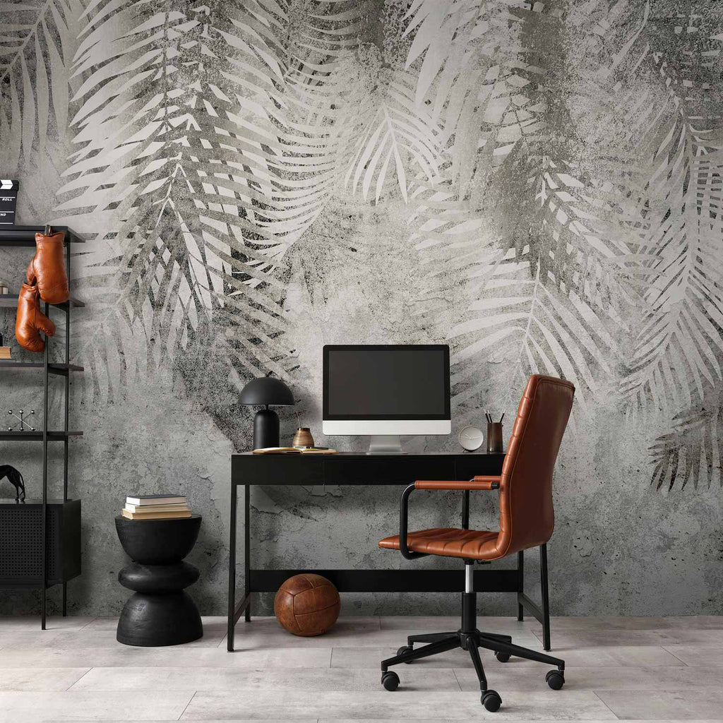 Grey White Floral Light and Shadow Wall Mural