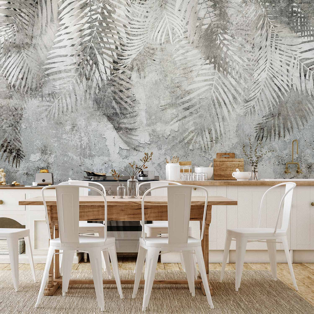 Wall Mural - Grey and White Floral Pattern with Light and Shadow