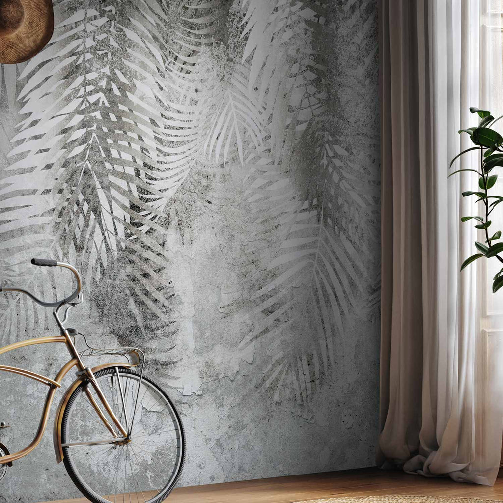 Grey White Floral Light and Shadow Wall Mural