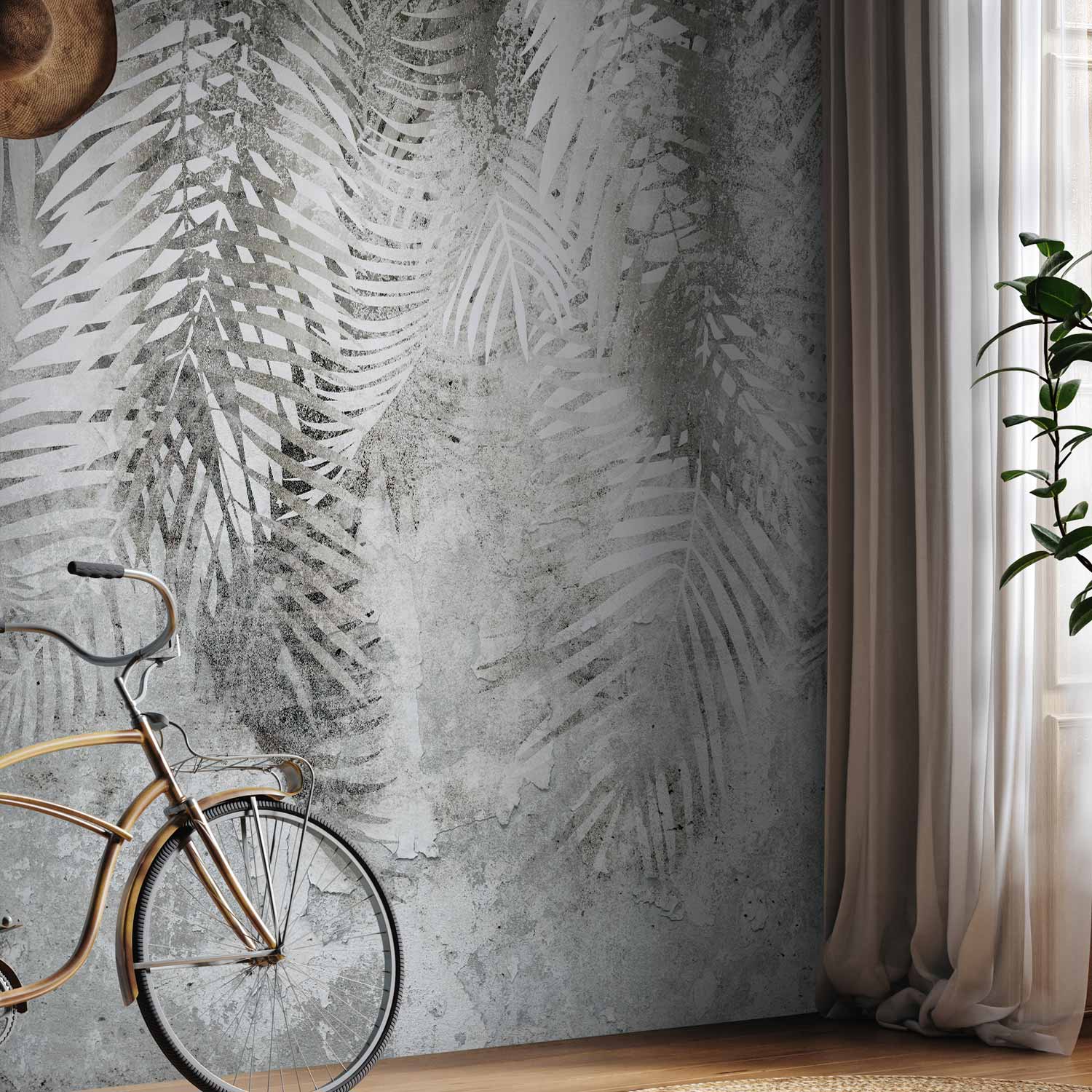 Grey White Floral Light and Shadow Wall Mural