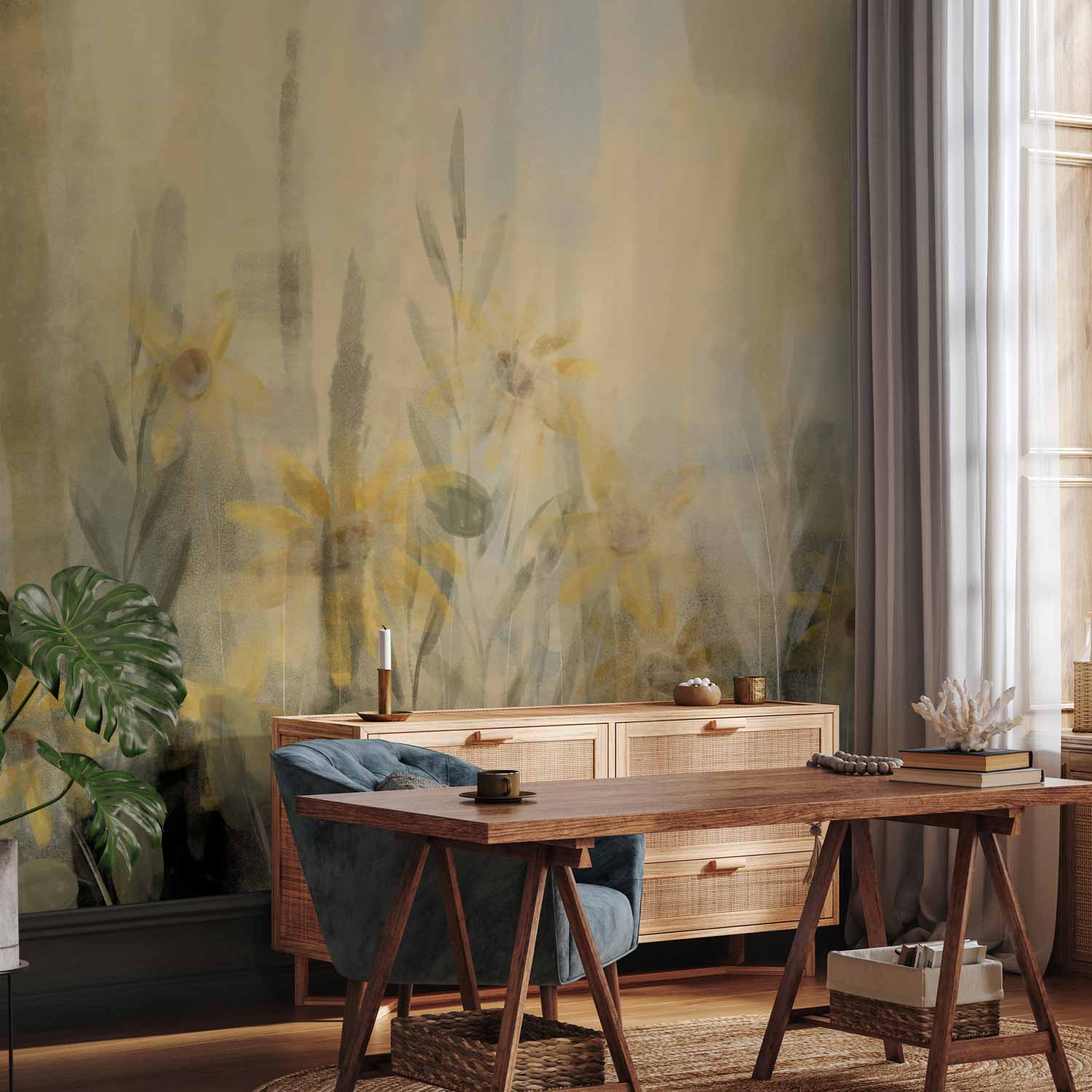 Yellow Meadow Floral Nature Wall Mural