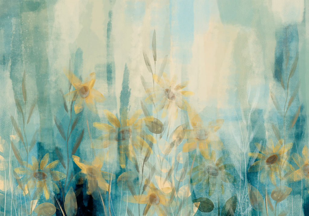 Wall Mural Summer Floral Meadow Blue Tones