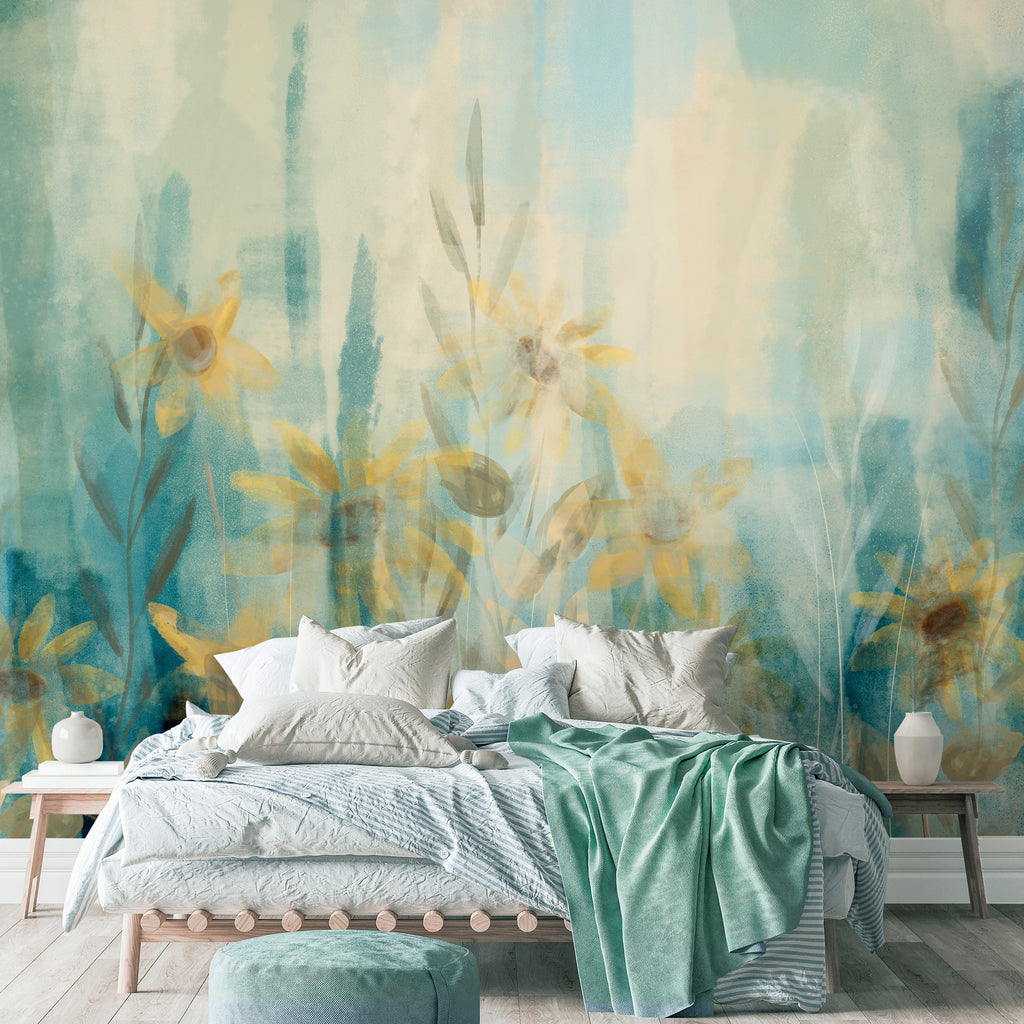 Wall Mural Summer Floral Meadow Blue Tones