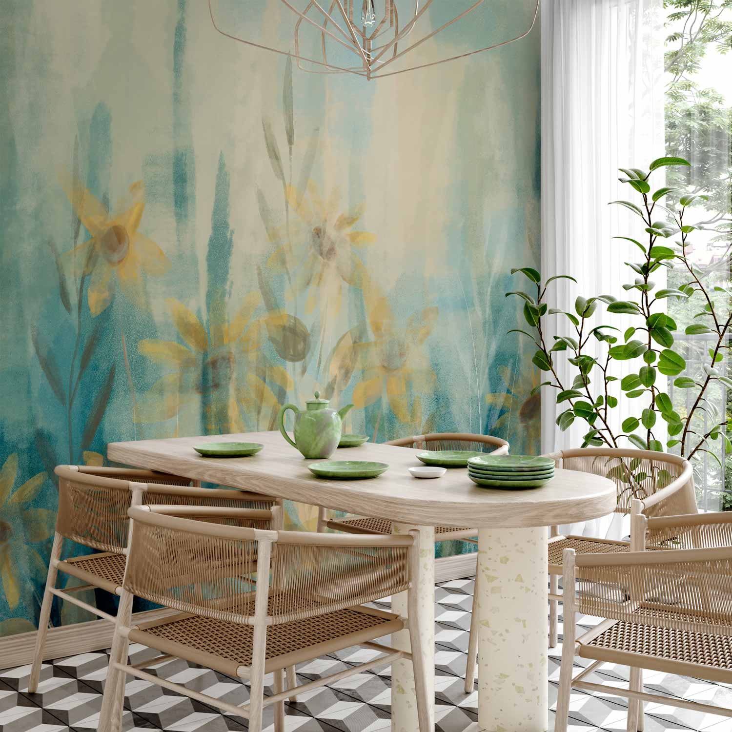 Blue Meadow Flowers Floral Wall Mural