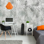 Wall Mural: Minimalist Landscape with Grey Exotic Leaves