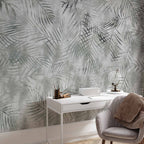 Grey Exotic Leaves Minimalist Landscape Wall Mural