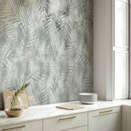 Grey Exotic Leaves Minimalist Landscape Wall Mural