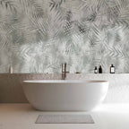 Grey Exotic Leaves Minimalist Landscape Wall Mural