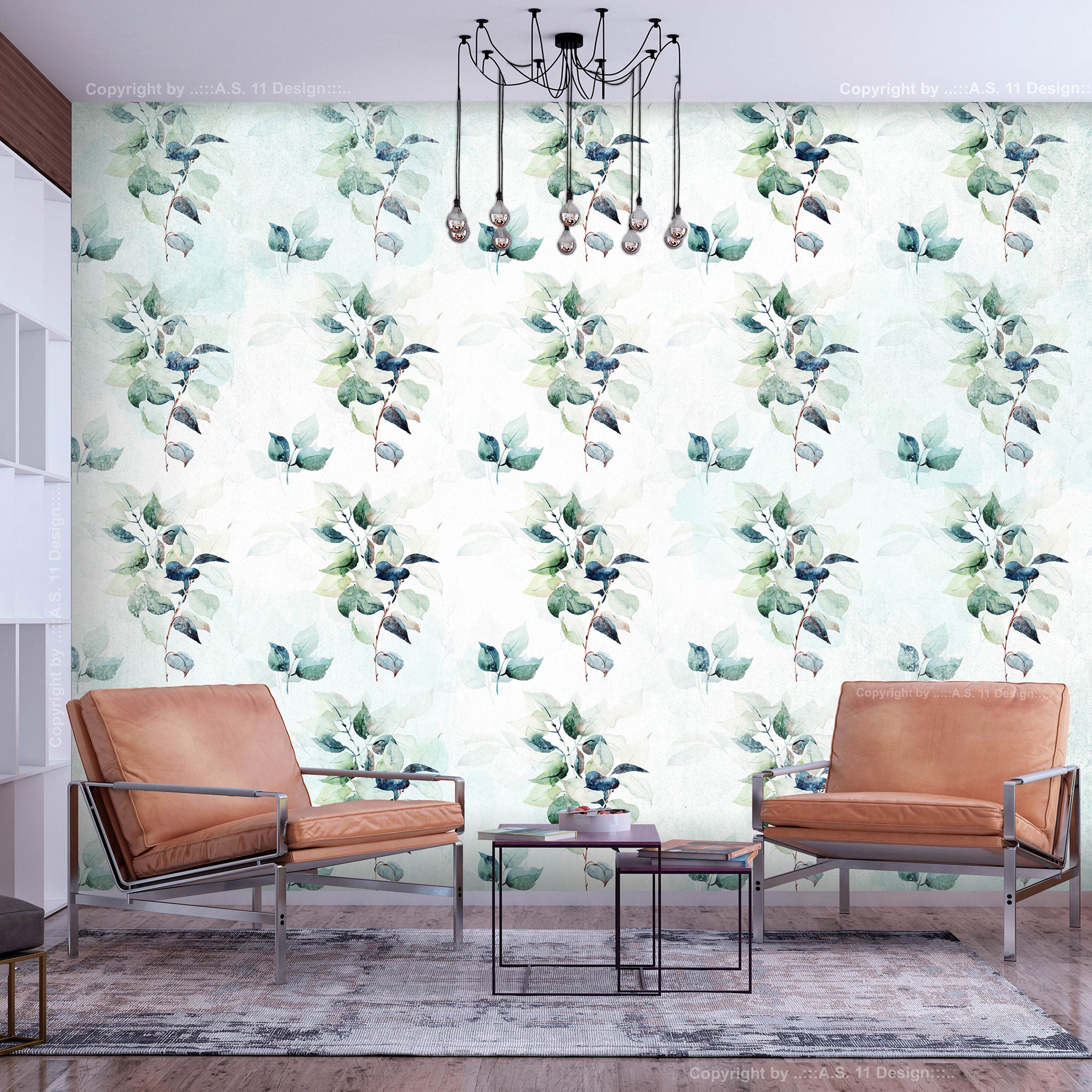 Wall Mural Mint Nature - Floral Leaves Pattern