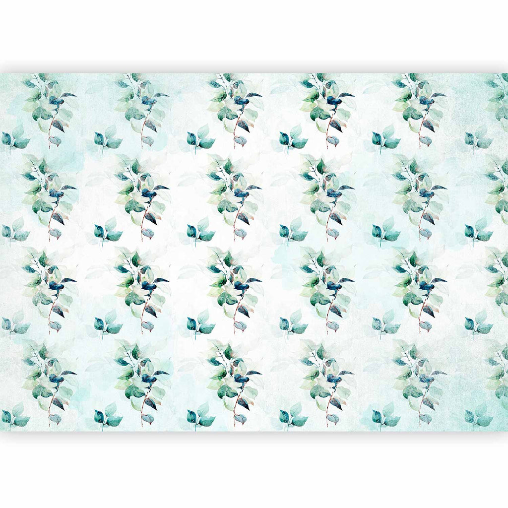 Wall Mural Mint Nature - Floral Leaves Pattern