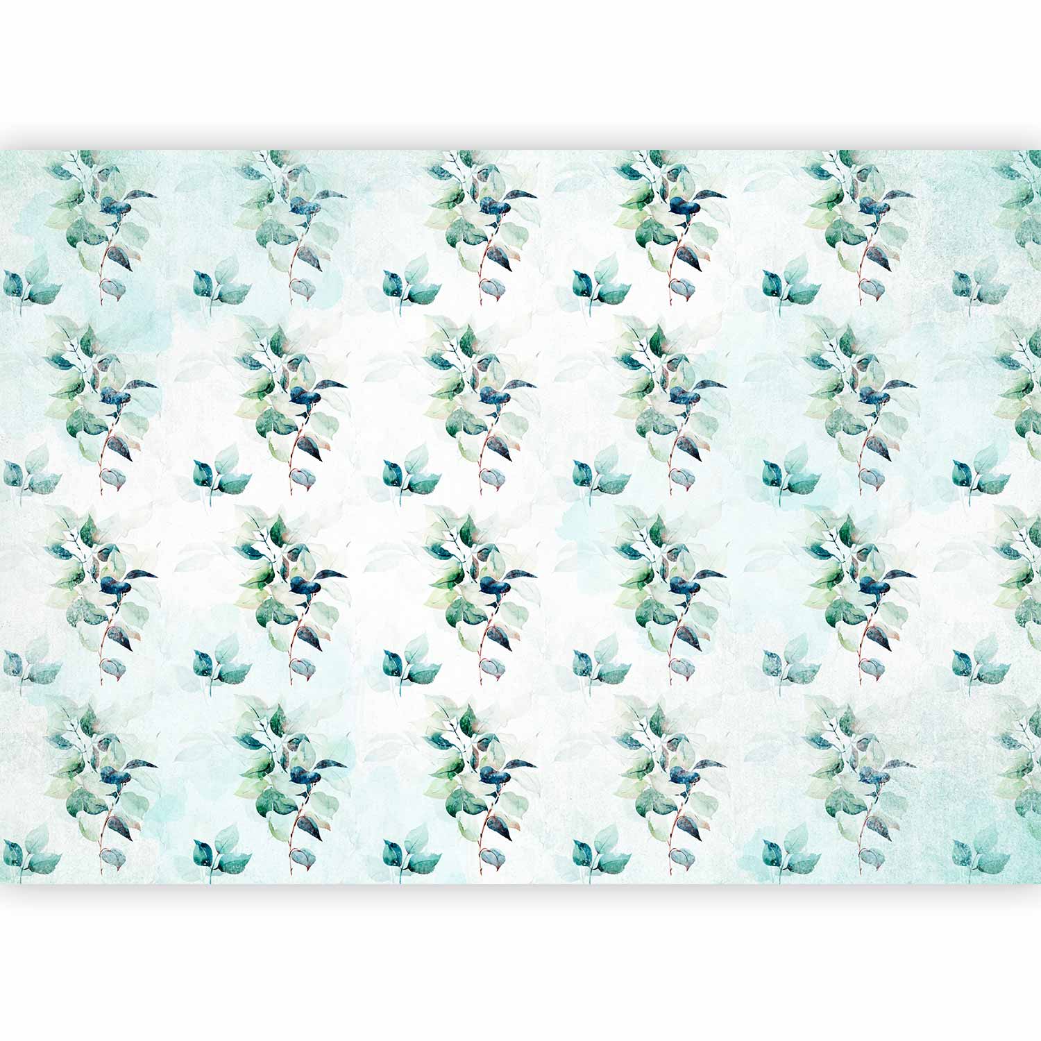 Wall Mural Mint Nature - Floral Leaves Pattern