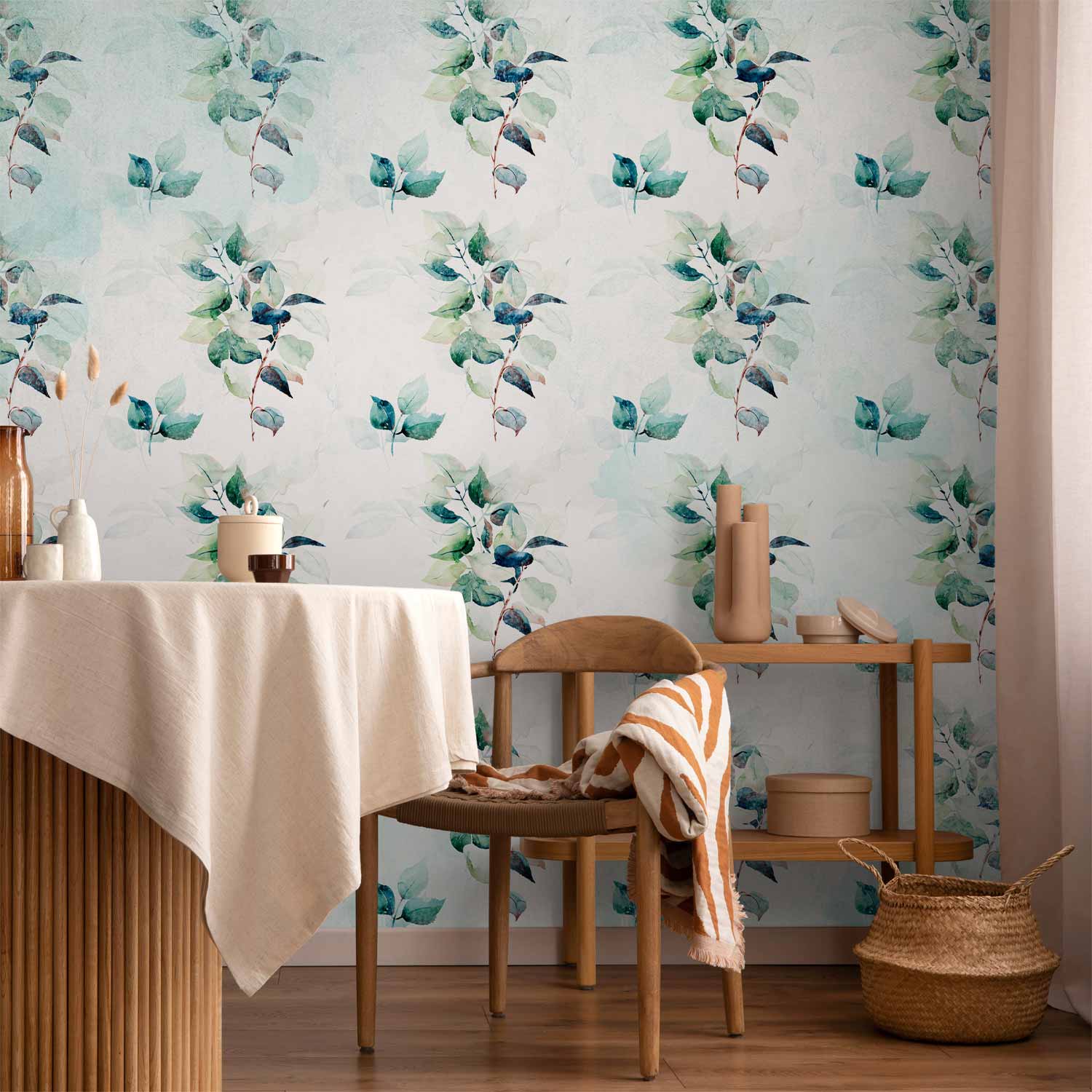 Wall Mural Mint Nature - Floral Leaves Pattern