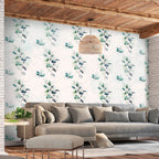 Wall Mural Mint Green Nature Solid Floral Pattern with Green Leaves