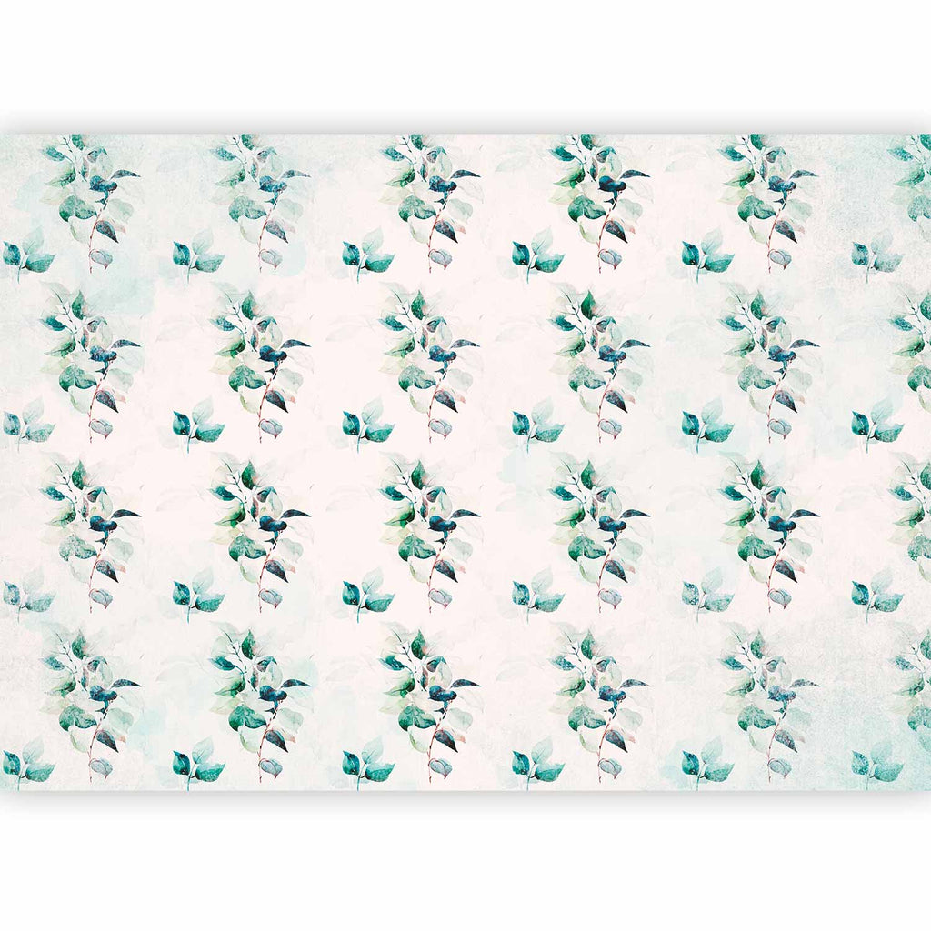 Wall Mural Mint Green Nature Solid Floral Pattern with Green Leaves