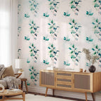 Wall Mural Mint Green Nature Solid Floral Pattern with Green Leaves