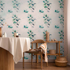 Mint Green Leaf Pattern Nature Wall Mural