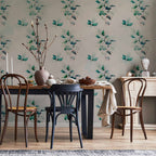 Wall Mural Mint Green Nature Solid Floral Pattern with Green Leaves