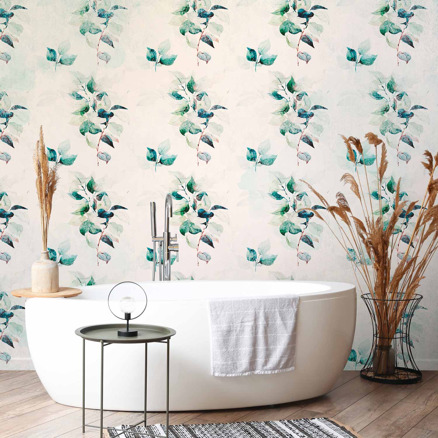 Mint Green Leaf Pattern Nature Wall Mural