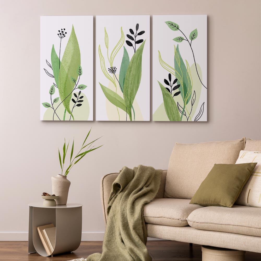 Green Watercolour Leaves Nature Canvas Print