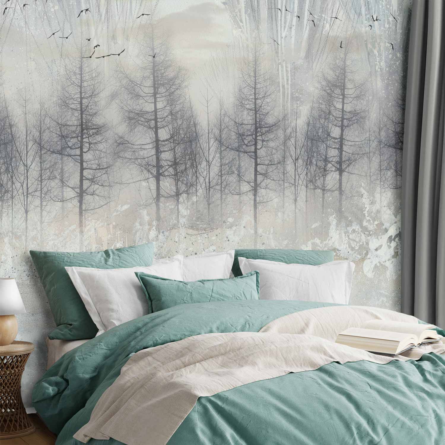 Cold Winter Forest Grey Wall Mural