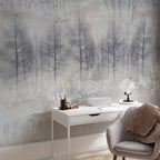 Cold Winter Forest Grey Wall Mural