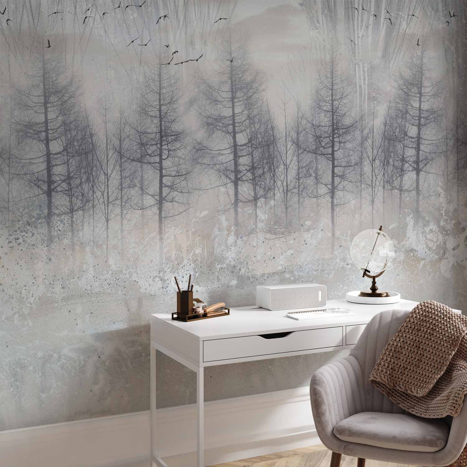 Cold Winter Forest Grey Wall Mural