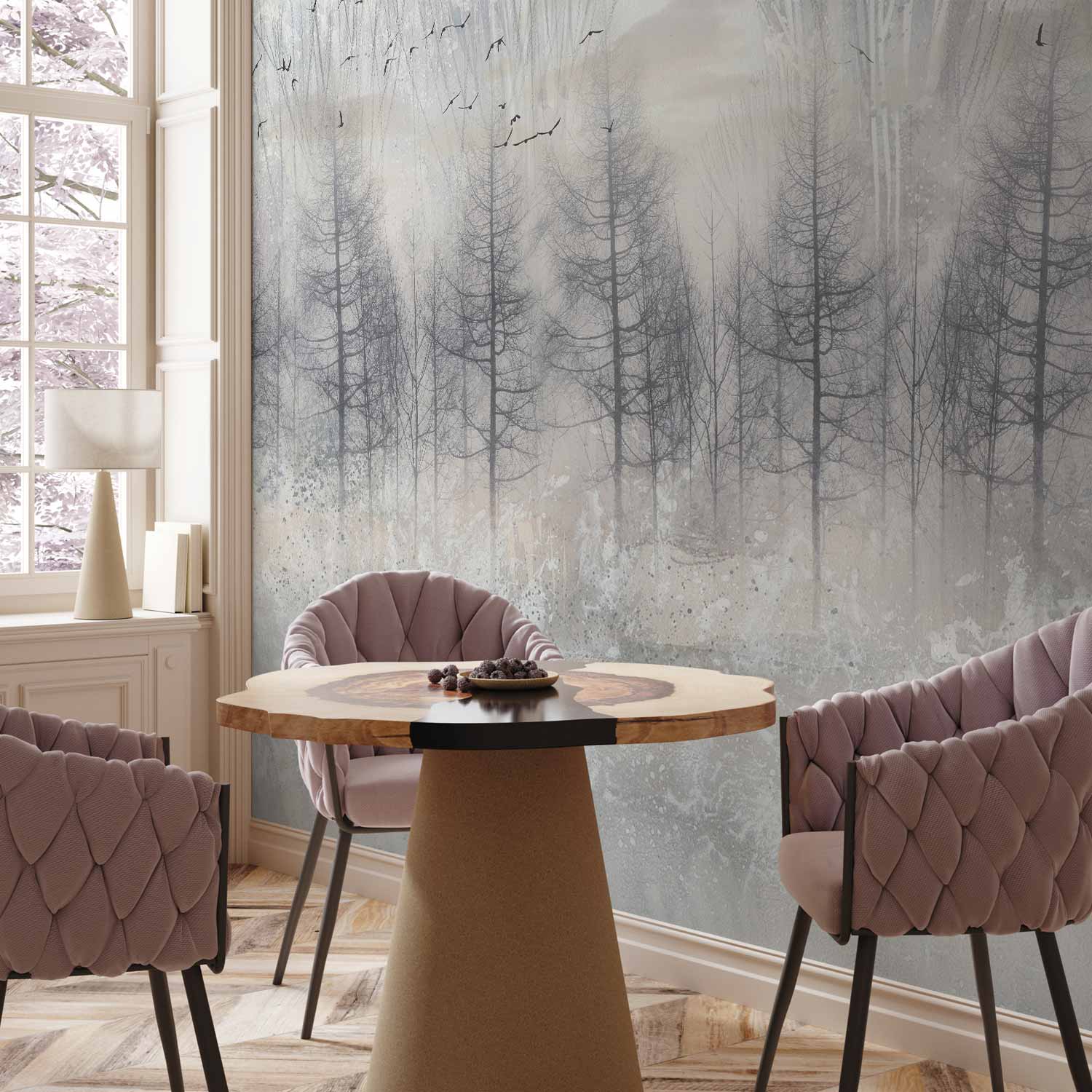 Cold Winter Forest Grey Wall Mural