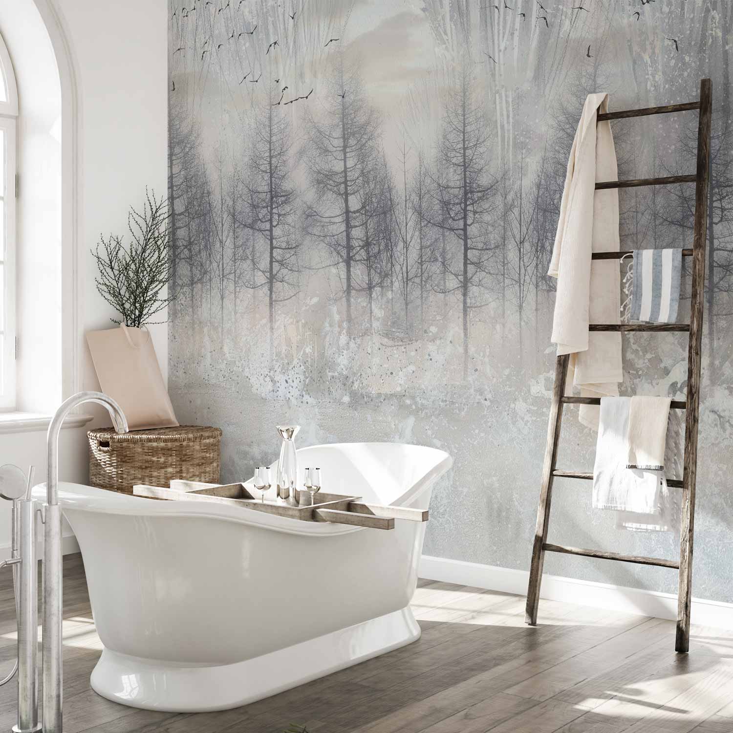Cold Winter Forest Grey Wall Mural