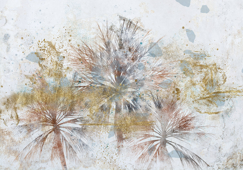 Wall Mural - Grey palms and leaf motif in abstract composition