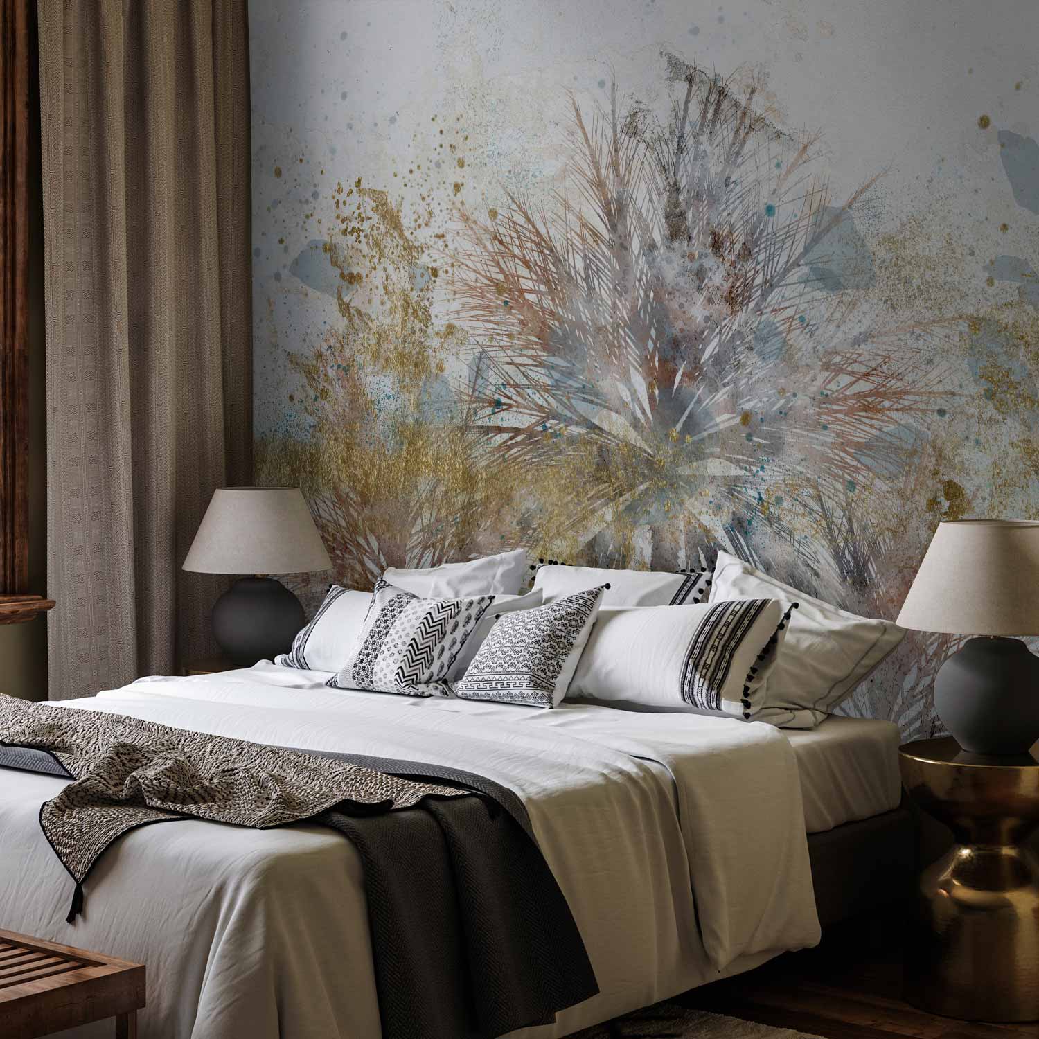 Grey Palm Leaves Abstract Wall Mural