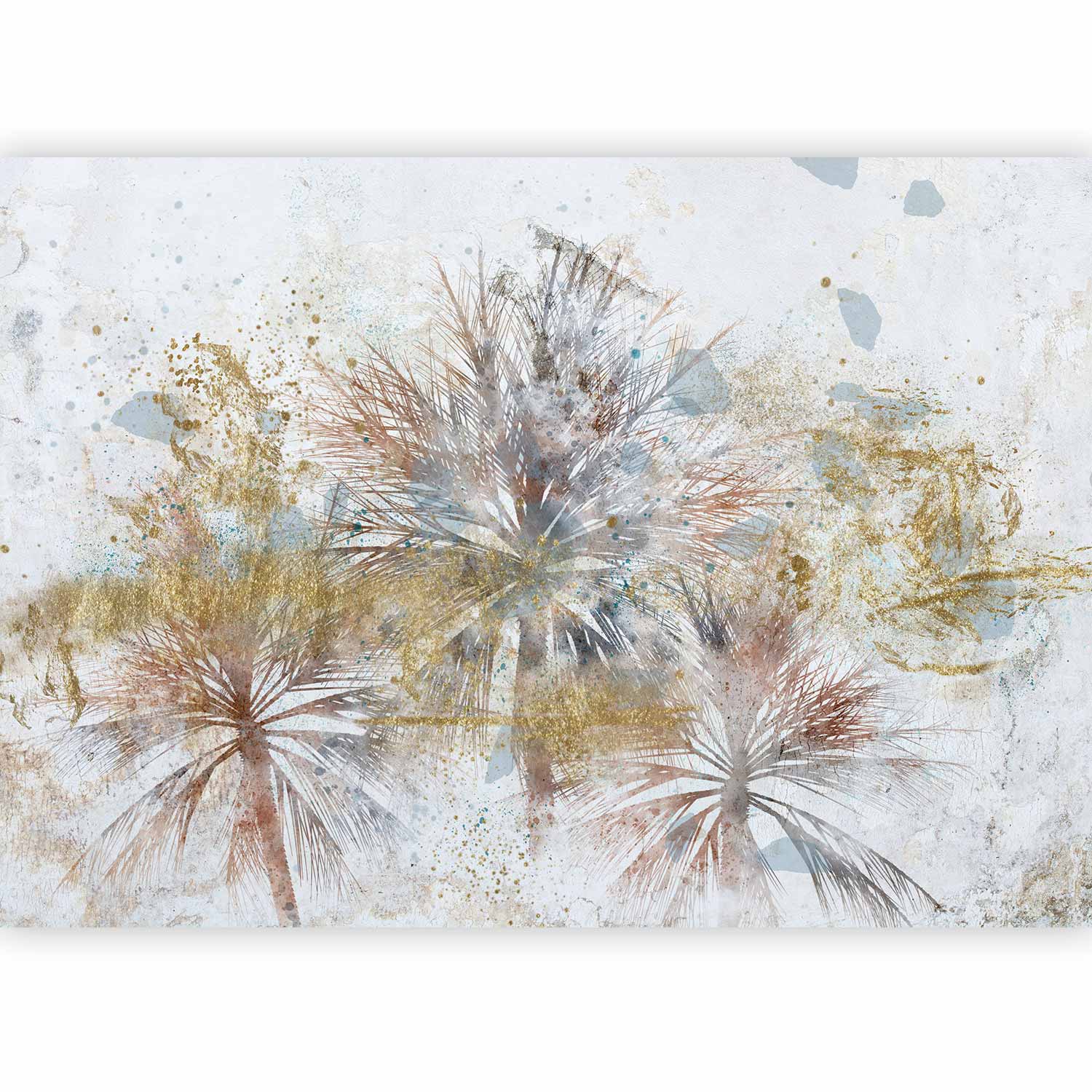 Wall Mural - Grey palms and leaf motif in abstract composition