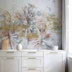 Wall Mural - Grey palms and leaf motif in abstract composition