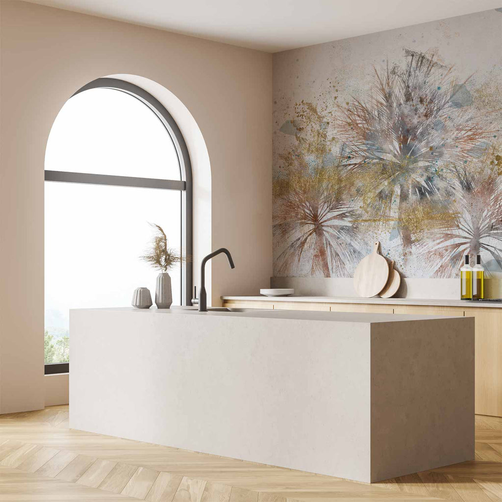 Grey Palm Leaves Abstract Wall Mural