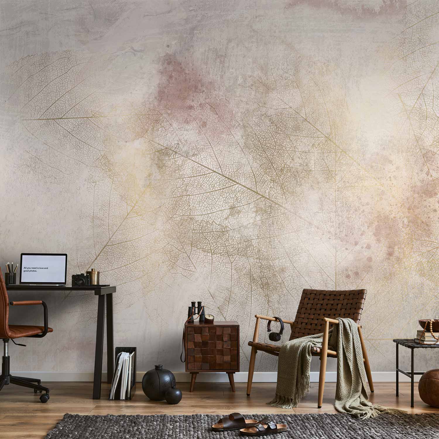 Abstract Dried Leaf Shadow Texture Wall Mural