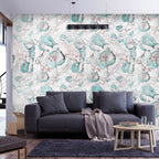 Wall Mural Autumn Leaves Turquoise Pattern