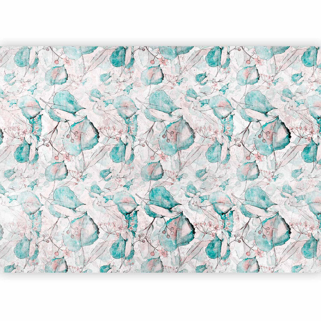Wall Mural Autumn Leaves Turquoise Pattern