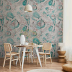 Wall Mural Autumn Leaves Turquoise Pattern