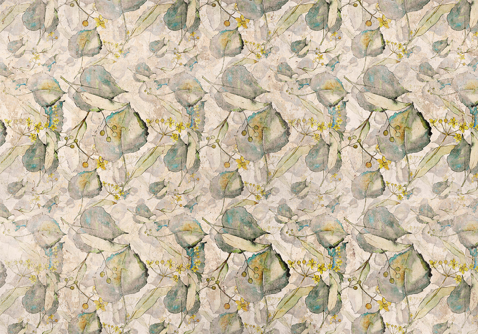 Wall Mural - Floral Leaves in Green and Yellow