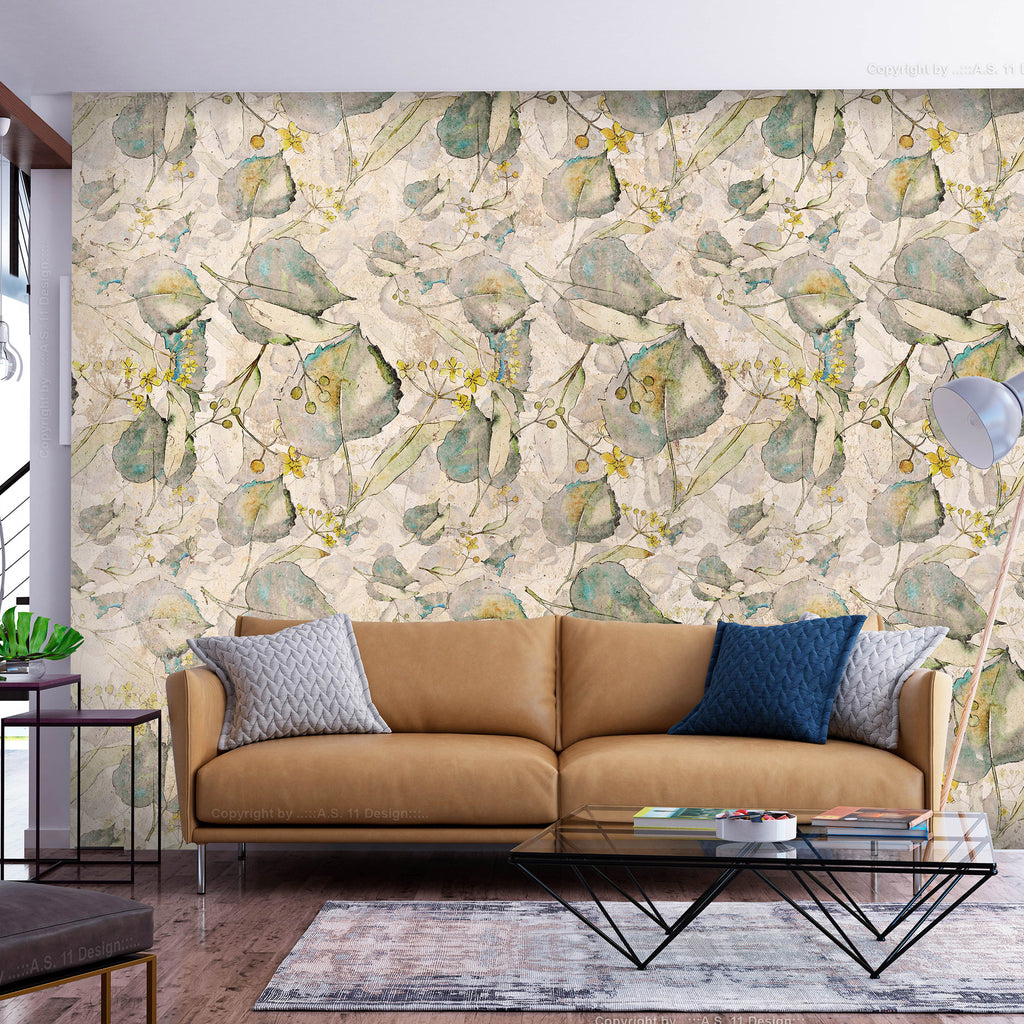 Wall Mural - Floral Leaves in Green and Yellow