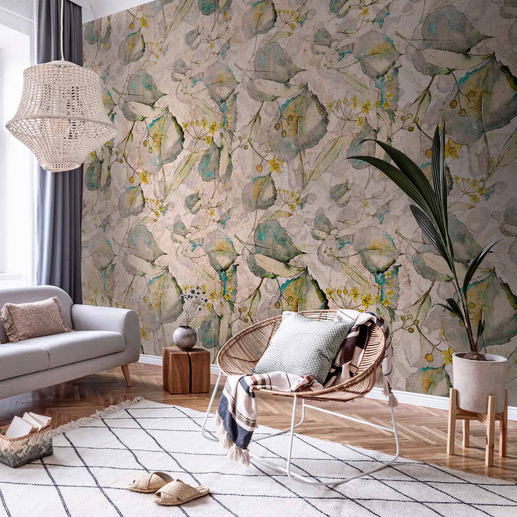 Wall Mural - Floral Leaves in Green and Yellow