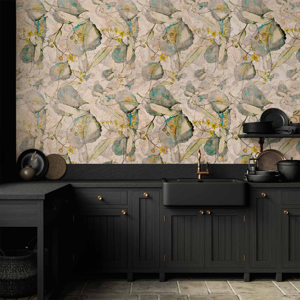 Wall Mural - Floral Leaves in Green and Yellow