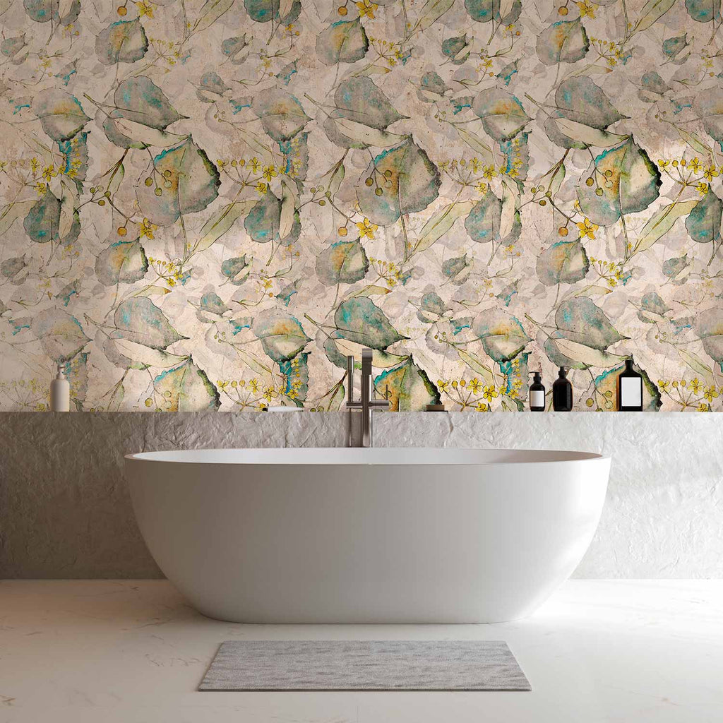 Green and Yellow Autumn Leaves Floral Wall Mural