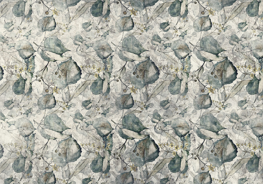 Wall Mural Grey Leaves Floral Pattern